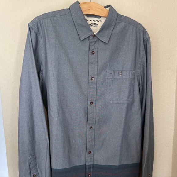 Grey long sleeve vans button up shirt with stripes on bottom - Picture 4 of 4
